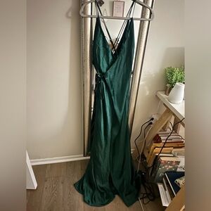 Lulus satin emerald green tie around dress
